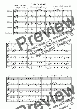 page one of Yule Be Glad! Christmas song medley, Clarinet Quintet