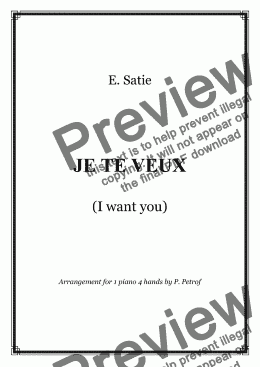 page one of SATIE - Je te veux (I want you) - 1 piano 4 hands