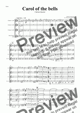 page one of Carol of the Bells - Pentatonix style - Clarinet Quartet