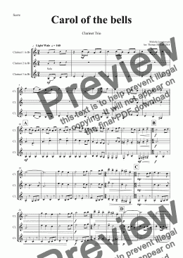 page one of Carol of the Bells - Pentatonix style - Clarinet Trio