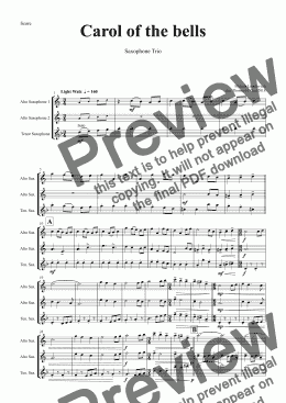 page one of Carol of the bellsCarol of the Bells - Pentatonix style - Saxophone Trio
