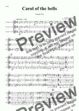 page one of Carol of the Bells - Pentatonix style - Trumpet Trio