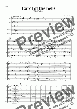 page one of Carol of the bells - Pentatonics style - Wind Quintet