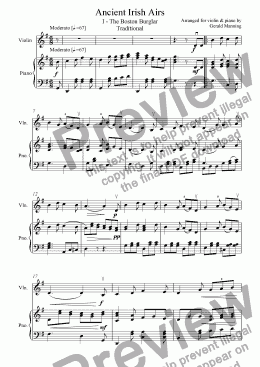 page one of 8 Traditional Irish Airs - Arranged for Violin & Piano by Gerald Manning