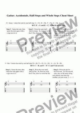 page one of Guitar: Cheat Sheets for Half/Whole Steps, Accidentals, Major Scales