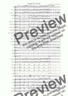 page one of Symphony No. 9 Excerpts (wind band/strings/handbells)