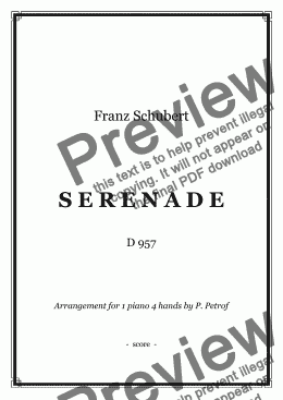 page one of Schubert - SERENADE -  1 piano 4 hands