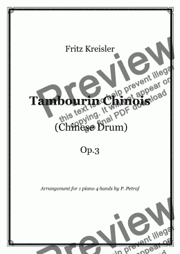 page one of Kreisler - Tambourin Chinois (Chinese Drum) - 1 piano 4 hands