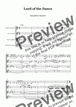 page one of Lord of the Dance - saxophone quartet