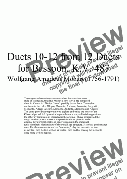 page one of Duets 10-12 from 12 bassoon duets - Twelve duets by Mozart, KV 487