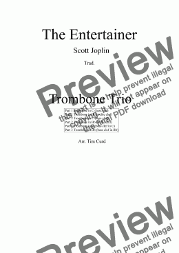 page one of The Entertainer. For Trombone Trio