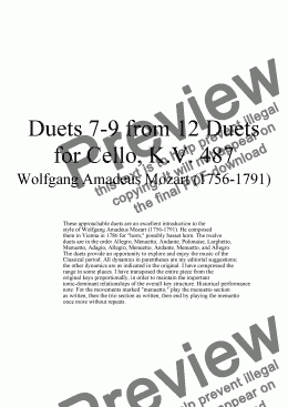 page one of Duets 7-9 from 12 cello duets - Twelve duets for violoncello by Mozart, KV 487