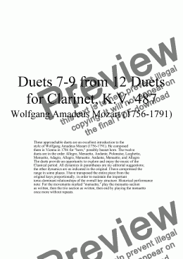 page one of Duets 7-9 from 12 clarinet duets - Twelve duets by Mozart, KV 487