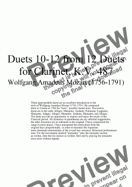 page one of Duets 10-12 from 12 clarinet duets - Twelve duets by Mozart, KV 487