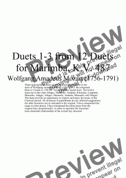 page one of Duets 1-3 from 12 marimba duets - Twelve duets by Mozart, KV 487