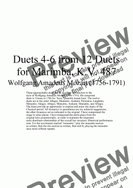 page one of Duets 4-6 from 12 marimba duets - Twelve duets by Mozart, KV 487