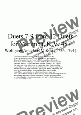 page one of Duets 7-9 from 12 marimba duets - Twelve duets by Mozart, KV 487