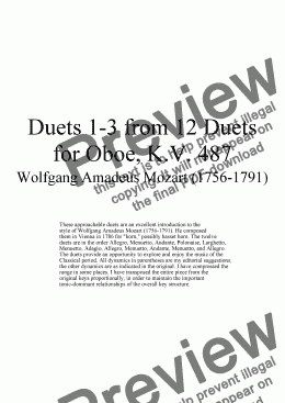 page one of Duets 1-3 from 12 oboe duets - Twelve duets by Mozart, KV 487