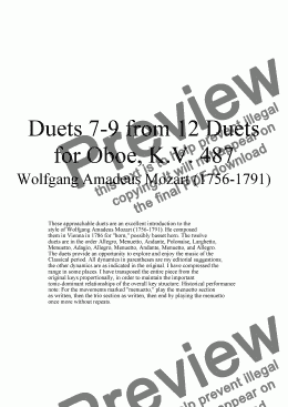 page one of Duets 7-9 from 12 oboe duets - Twelve duets by Mozart, KV 487