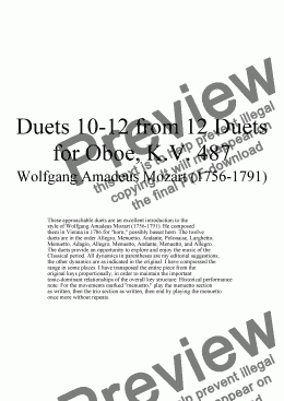 page one of Duets 10-12 from 12 oboe duets - Twelve duets by Mozart, KV 487