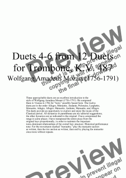 page one of Duets 4-6 from 12 trombone duets - Twelve duets by Mozart, KV 487