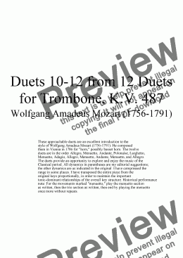 page one of Duets 10-12 from 12 trombone duets - Twelve duets by Mozart, KV 487