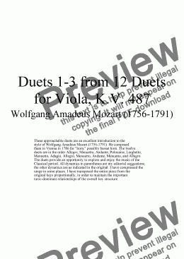 page one of Duets 1-3 from 12 viola duets - Twelve duets by Mozart, KV 487