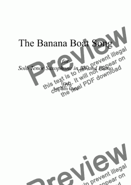 page one of The Banana Boat Song. For Solo Tenor Saxophone and Piano
