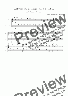 page one of Ah! Vous dirai-je, Maman - KV 265 - TEMA - arr. for Flute and Violoncello