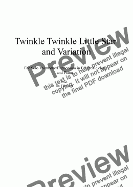 page one of Twinkle Twinkle Little Star and Variation for Trombone/Euphonium in Bb (treble clef) and Piano