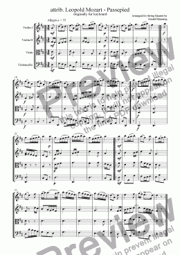 page one of MOZART, Leopold. -PASSEPIED arr. for String Quartet by Gerald Manning