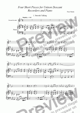 page one of Four Pieces for Unison Recorders & Piano