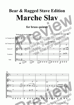 page one of Marche Slav for brass quintet