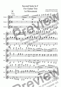 page one of Second Suite in F, for guitar Trio, 1st Movement