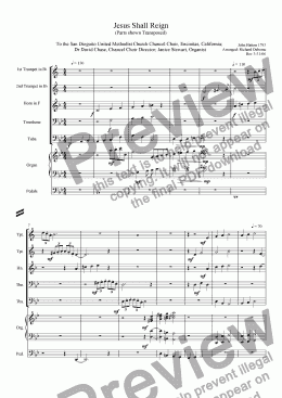 page one of Jesus Shall Reign (Transposed for Brass Quintet)