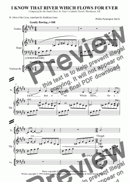 page one of I know that river which flows for ever (version for treble voices with harp & cello) 