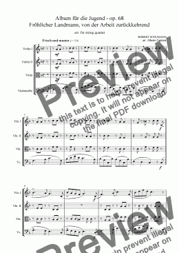 page one of Album für die Jugend - op. 68 - Fröhlicher Landmann, von der Arbeit zurückkehrend - arr. for string quartet