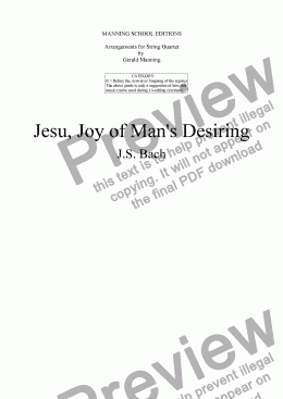 page one of BACH, J.S. - Jesu, Joy of Man's Desiring - arr. for String Quartet by Gerald Manning