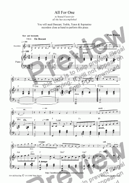 page one of All For One [soloist using Sop,Desc,Tr & Ten recorders + Pno]