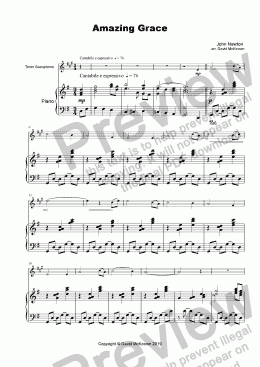page one of Amazing Grace, Concert Solo for Tenor Saxophone and Piano