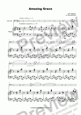 page one of Amazing Grace, Concert Solo for Cello and Piano