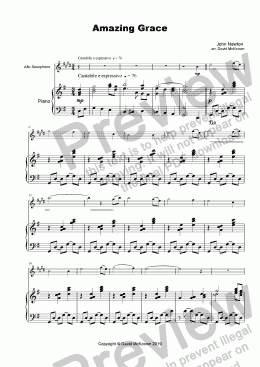 page one of Amazing Grace, Concert Solo for Alto Saxophone and Piano