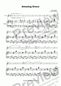page one of Amazing Grace, Concert Solo for Flute and Piano