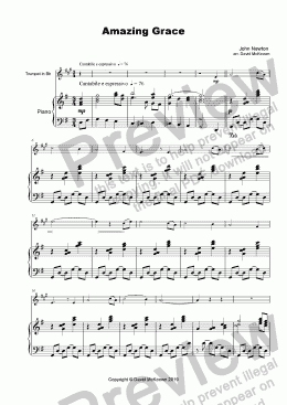 page one of Amazing Grace, Concert Solo for Trumpet and Piano