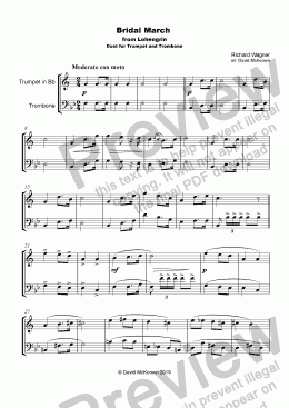page one of Bridal March, "Here Comes the Bride", for Trumpet and Trombone Duet