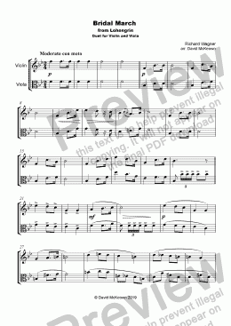 page one of Bridal March, "Here Comes the Bride", for Violin and Viola Duet