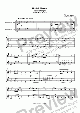 page one of Bridal March, "Here Comes the Bride", for Clarinet Duet