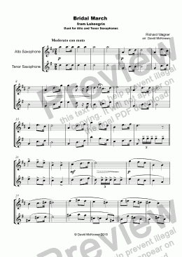 page one of Bridal March, "Here Comes the Bride", for Alto and Tenor Saxophone Duet