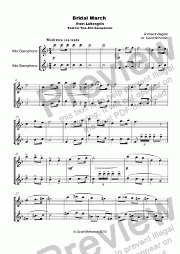 page one of Bridal March, "Here Comes the Bride", for Alto Saxophone Duet