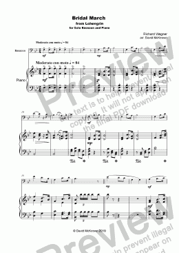 page one of Bridal March, "Here Comes the Bride", for solo Bassoon and Piano